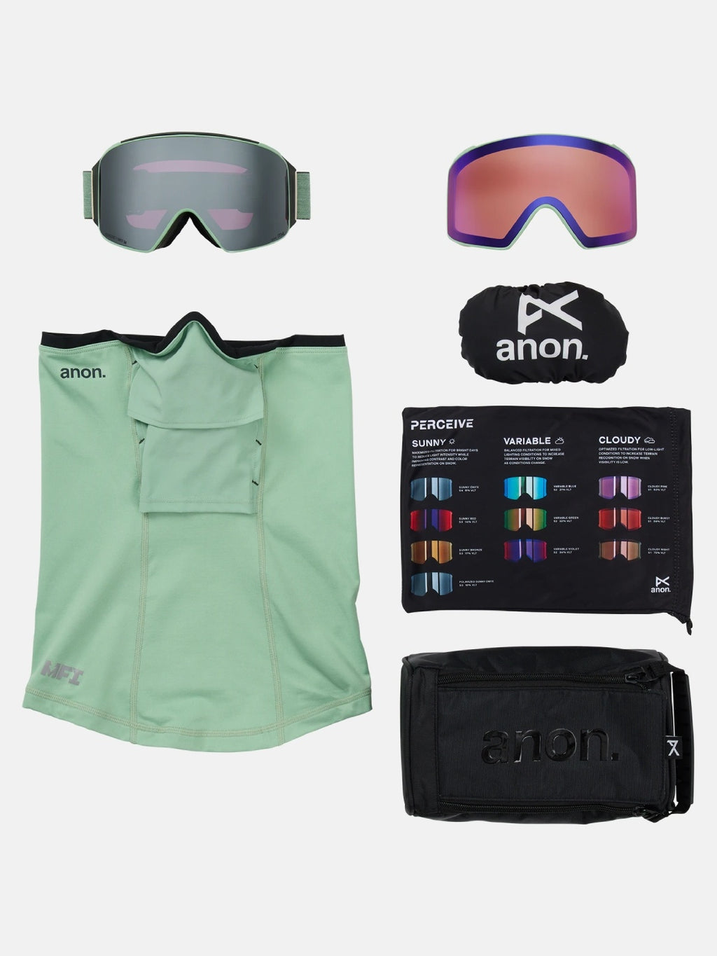 25/26モデル M4 Goggles (Cylindrical) + Bonus Lens + MFI Face Mask #Soft Sage/Perceive Sunny Onyx [203541]｜ANON